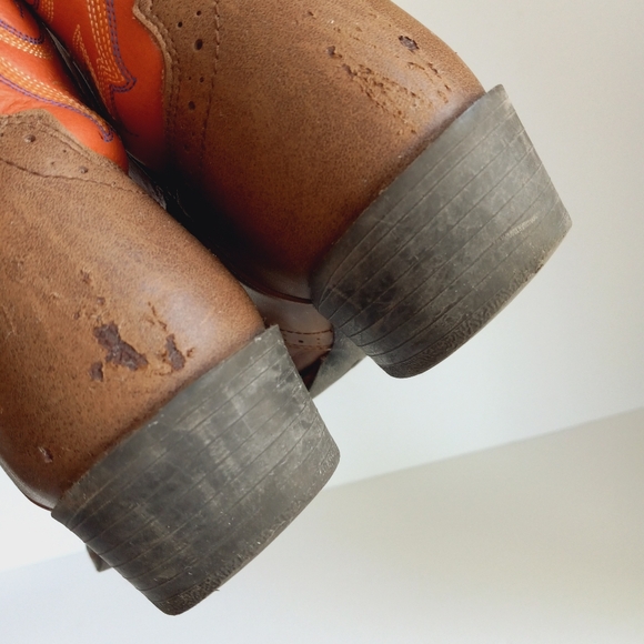 JUSTIN Stampede Kids Tan & Sunrise Dusty Leather Square Toe Western Boots 4 D - Picture 6 of 11